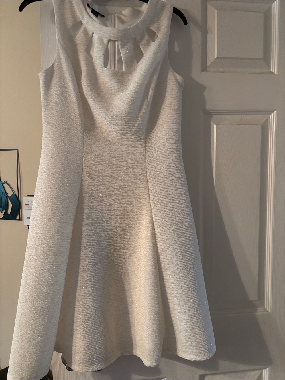 Alyx Ivory Textured Sleeveless Mini Dress with Cutout Neckline
